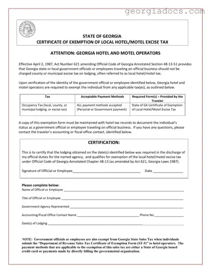 Georgia Hotel Tax Template in PDF