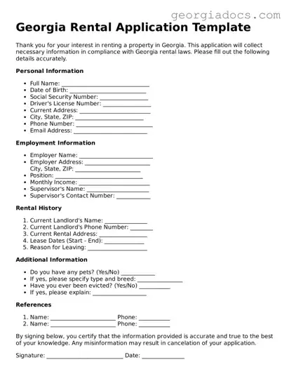  Rental Application Template for Georgia