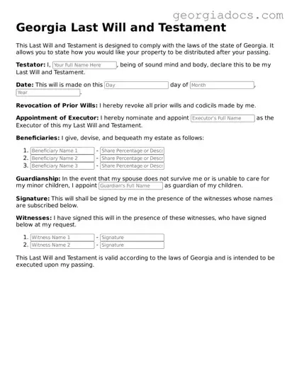  Last Will and Testament Template for Georgia