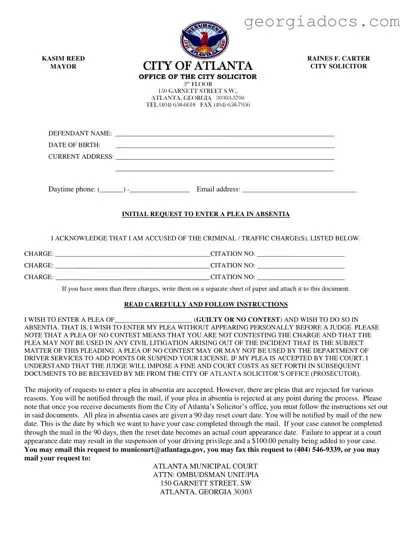 Georgia Plea Absentia Template in PDF