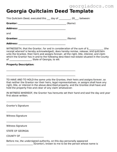  Quitclaim Deed Template for Georgia