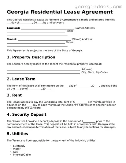  Residential Lease Agreement Template for Georgia