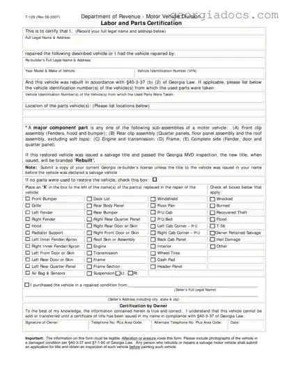 Georgia T 129 Template in PDF