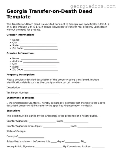  Transfer-on-Death Deed Template for Georgia