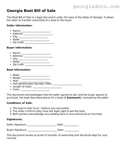  Boat Bill of Sale Template for Georgia