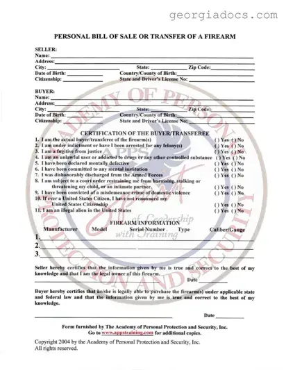 Gun Transfer Georgia Template in PDF
